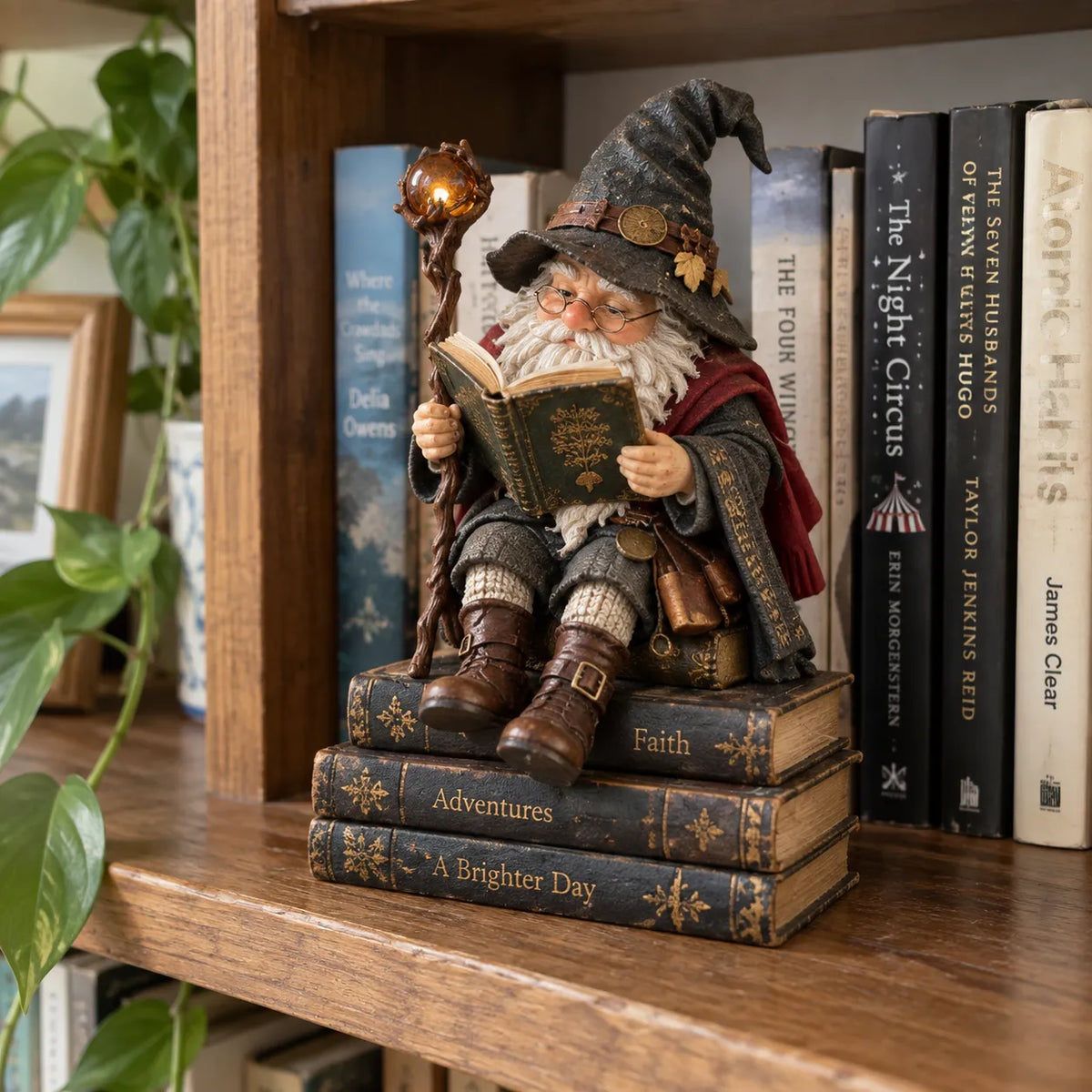🔥LAST DAY 49% OFF-🧙♂️ The Wandering Scholar Gnome – Enchanted Reading Wizard Figurine