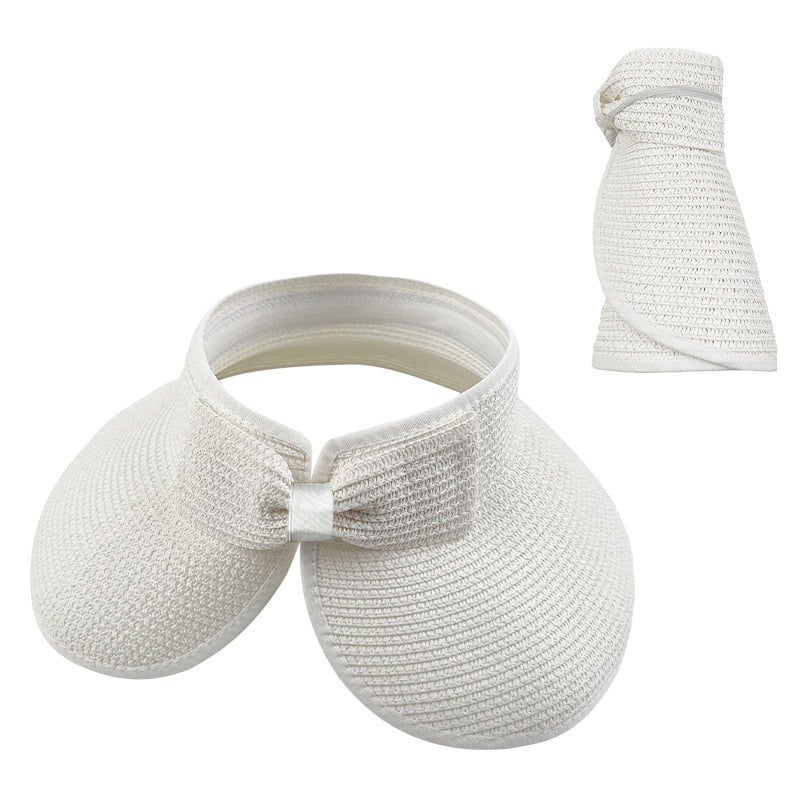 Women's Solid Color Cute Bow Design Wide Brim Straw Hat
