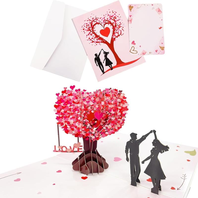 💕 Pop Up Anniversary Card, 3D Valentine's Day Anniversary Card with Love Tree & Hearts