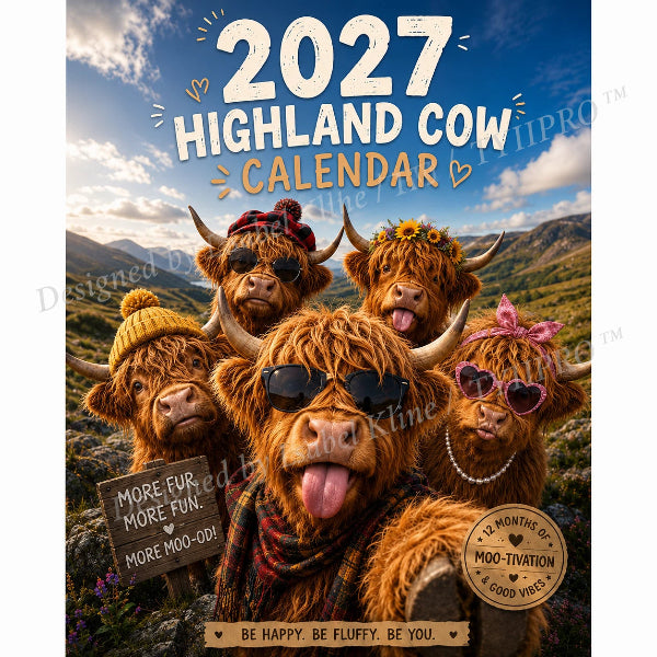 🏡2027 Highland Cow Calendar – 12 Months of Fluffy Fun, Farmhouse Charm & Moo-velous Moments🐮