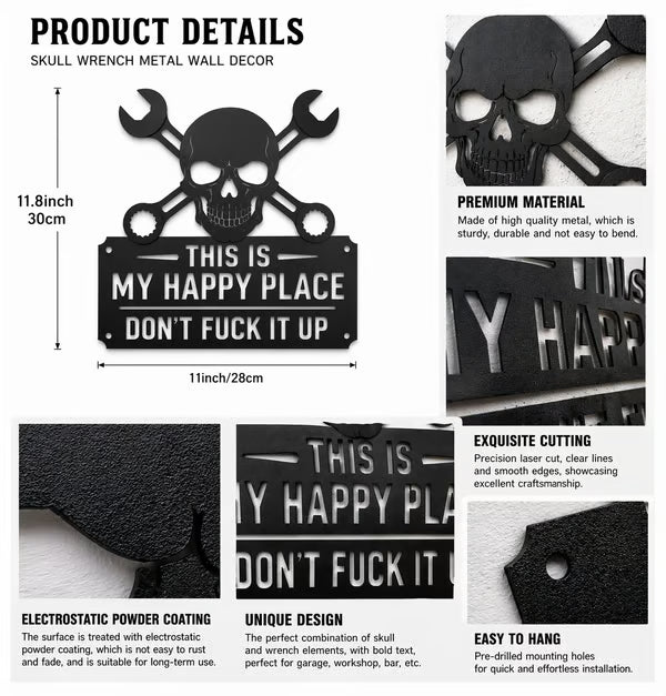 💀🔧"This Is My Happy Place"Metal Wall Art Sign