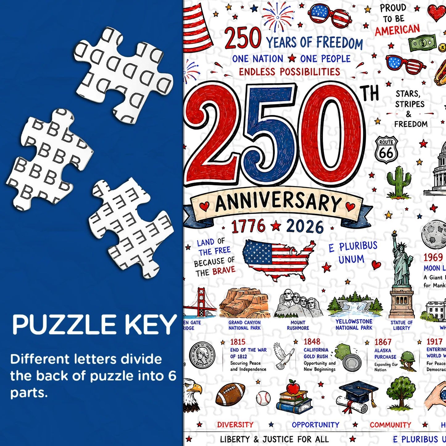 🧩 Patriotic America Jigsaw Puzzle 1000 Pieces 🎁Buy 2 Free Shipping