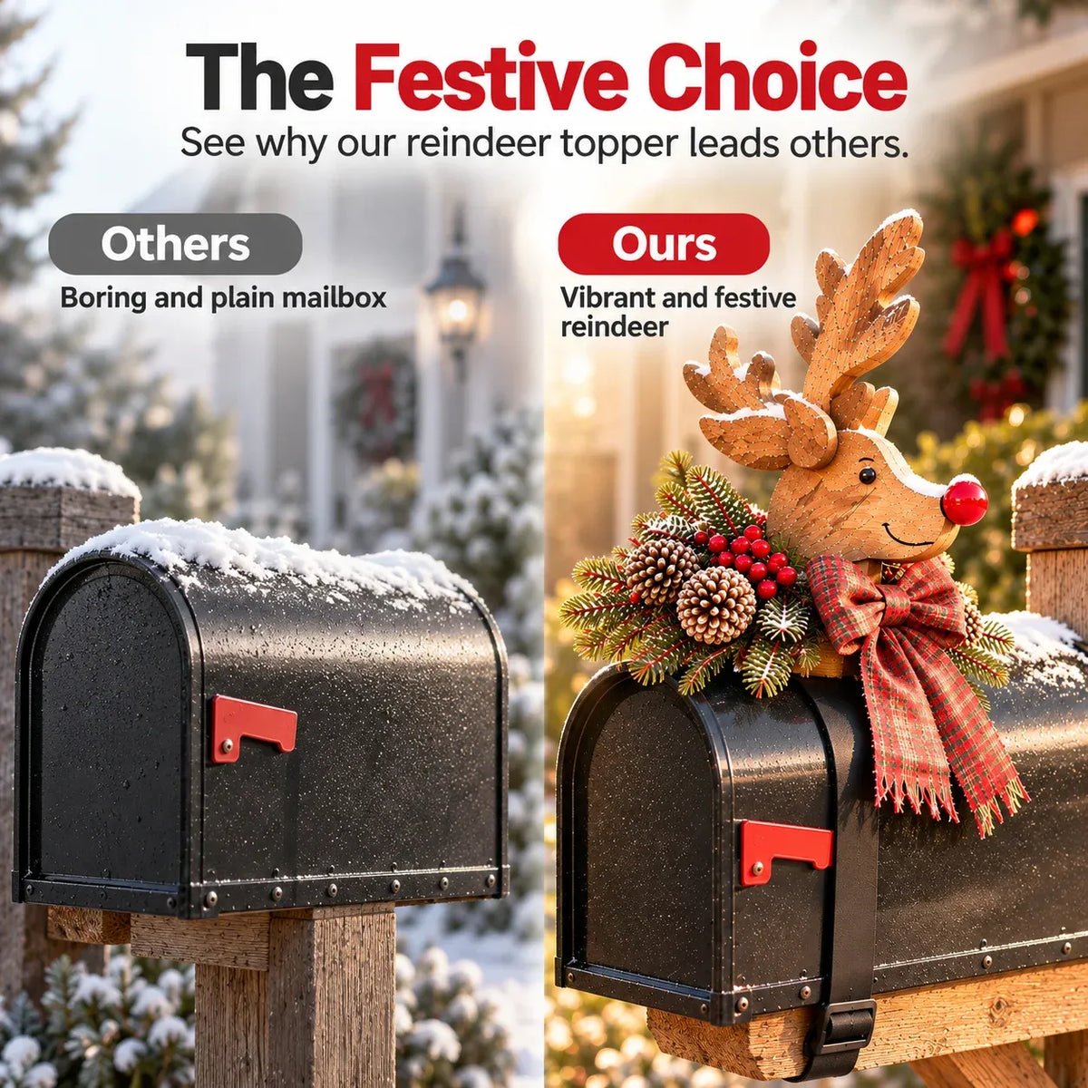 🦌🎄Vintage Christmas Reindeer Mailbox Topper