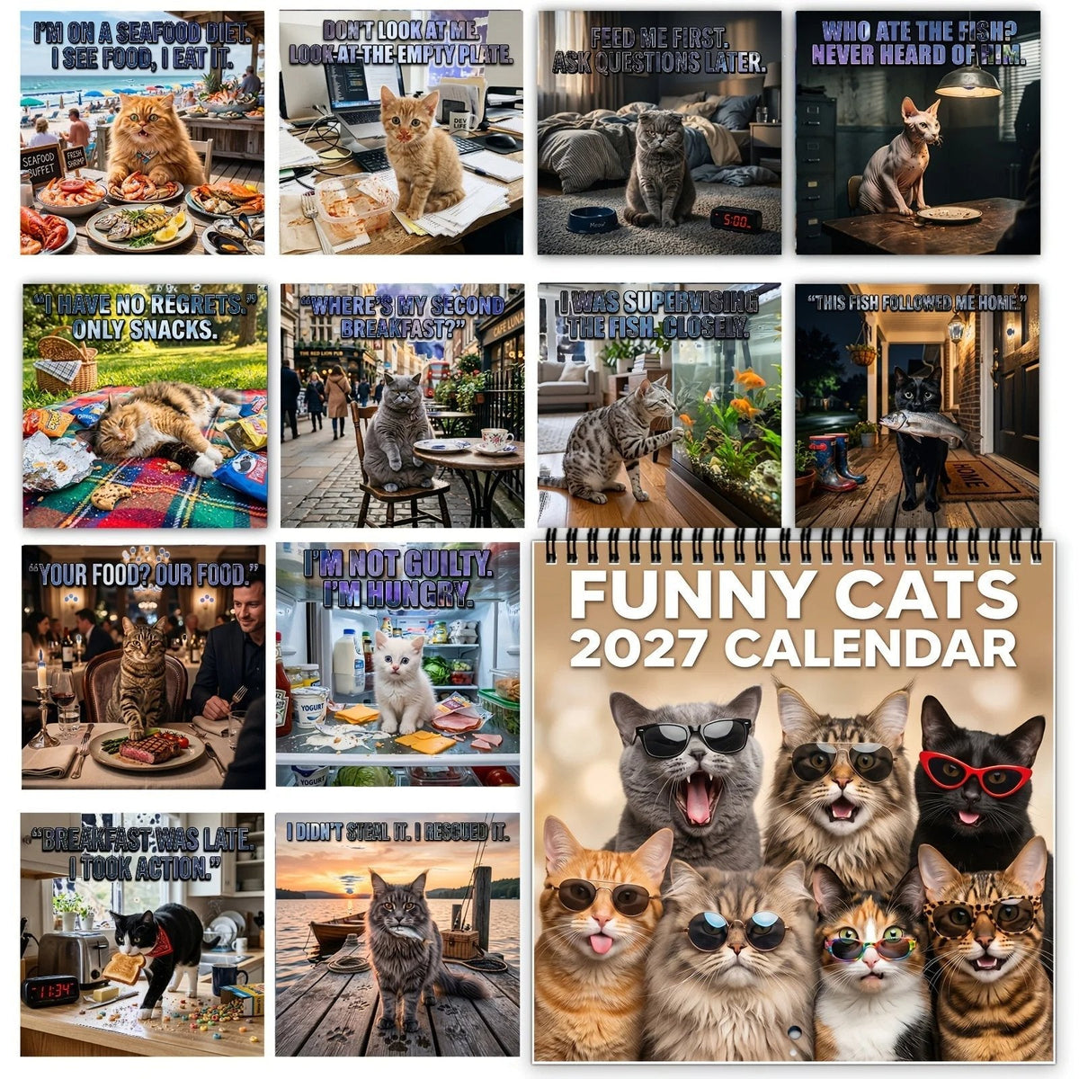 🐱 2027 Funny Cats Wall Calendar – Sassy Cats & Hilarious Quotes
