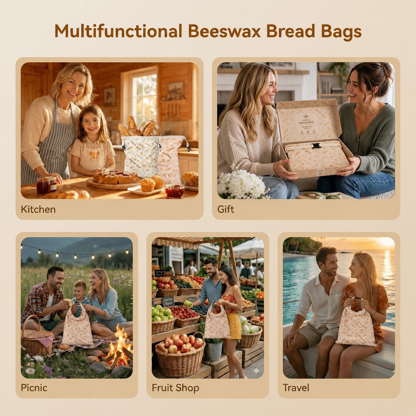 🏆#1 Bestselling - 🍞Reusable Organic Beeswax Natural Cotton Sourdough Bag, Homesteading Essentials Sourdough Bags with Sealing Zip to Keep Fresh