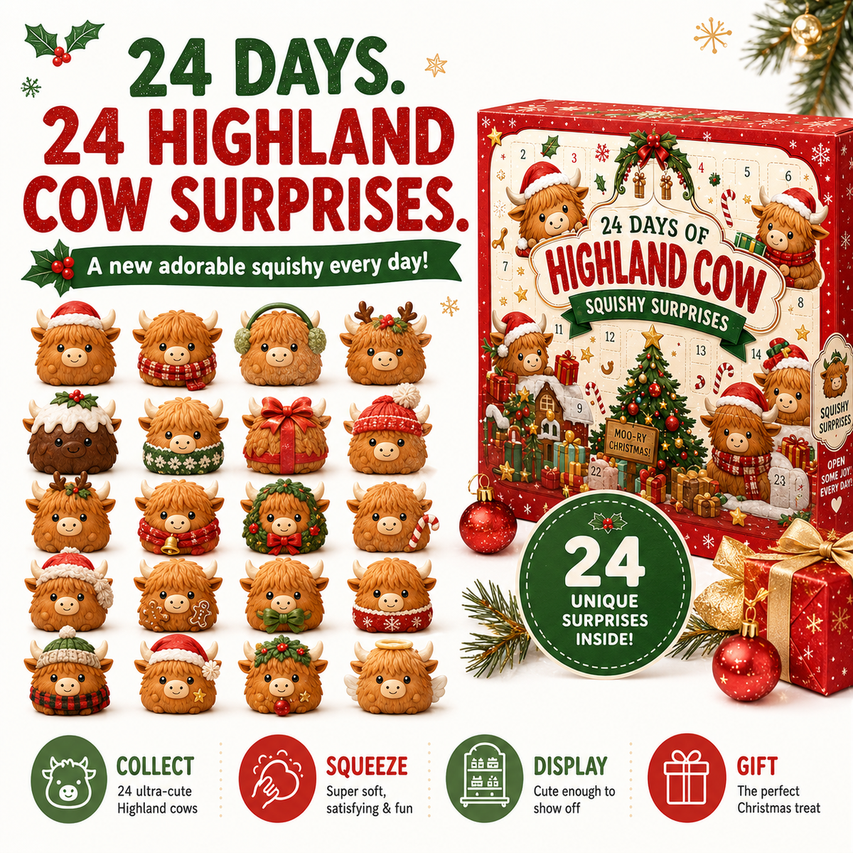 2026 Highland Cow Squishy Advent Calendar – 24 Days of Soft Christmas Surprises