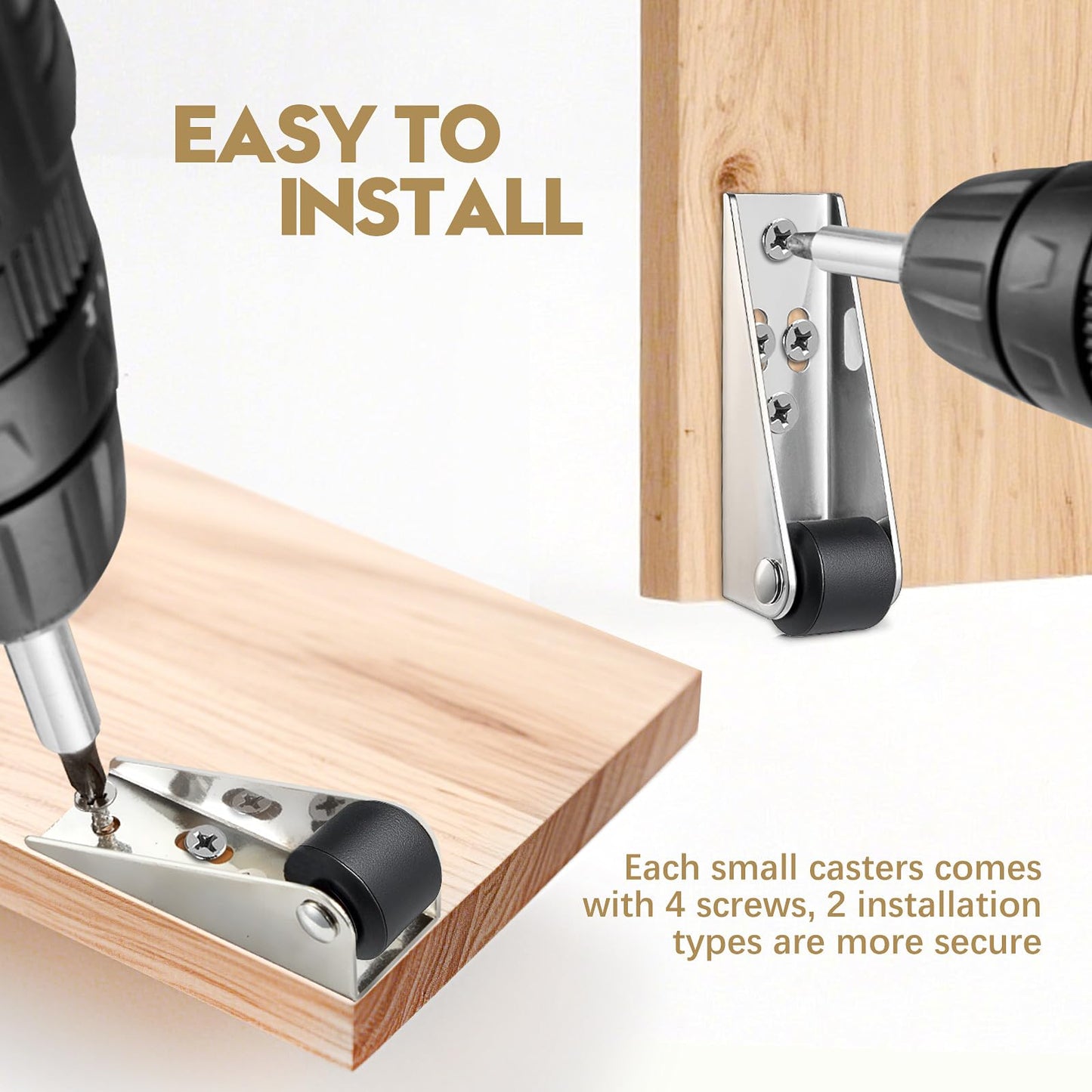 8-Pack Mini Rigid Caster Wheels for Furniture and Door Sinking Repair