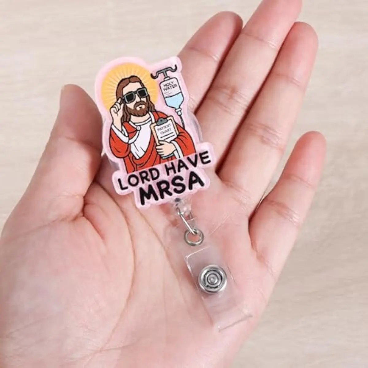 🩺💉 Lord Have MRSA Badge Reel – Funny Retractable ID Holder for Nurses, CNAs & Nursing Students