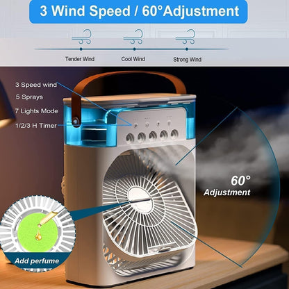 Portable Misting Desk Fan – USB Rechargeable Air Cooler with 3 Speeds & Humidifier