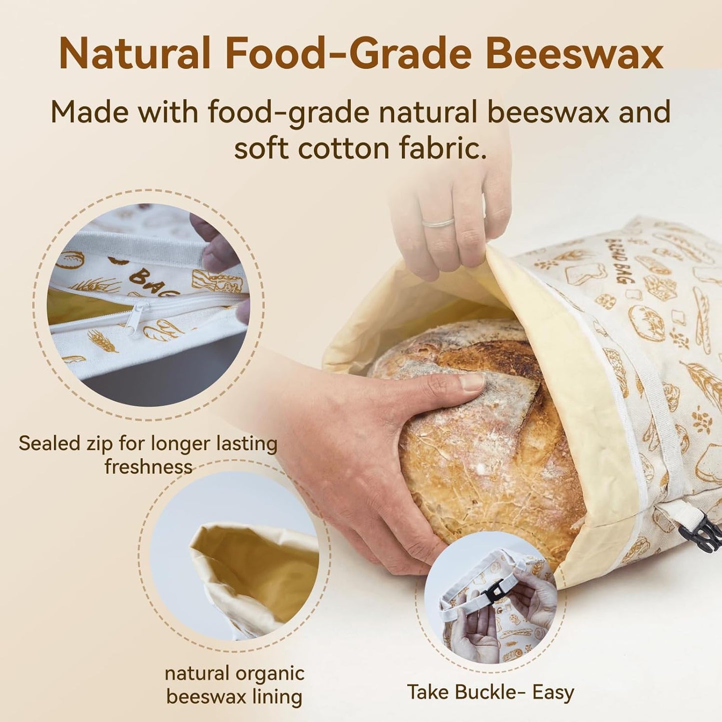 🏆#1 Bestselling - 🍞Reusable Organic Beeswax Natural Cotton Sourdough Bag, Homesteading Essentials Sourdough Bags with Sealing Zip to Keep Fresh