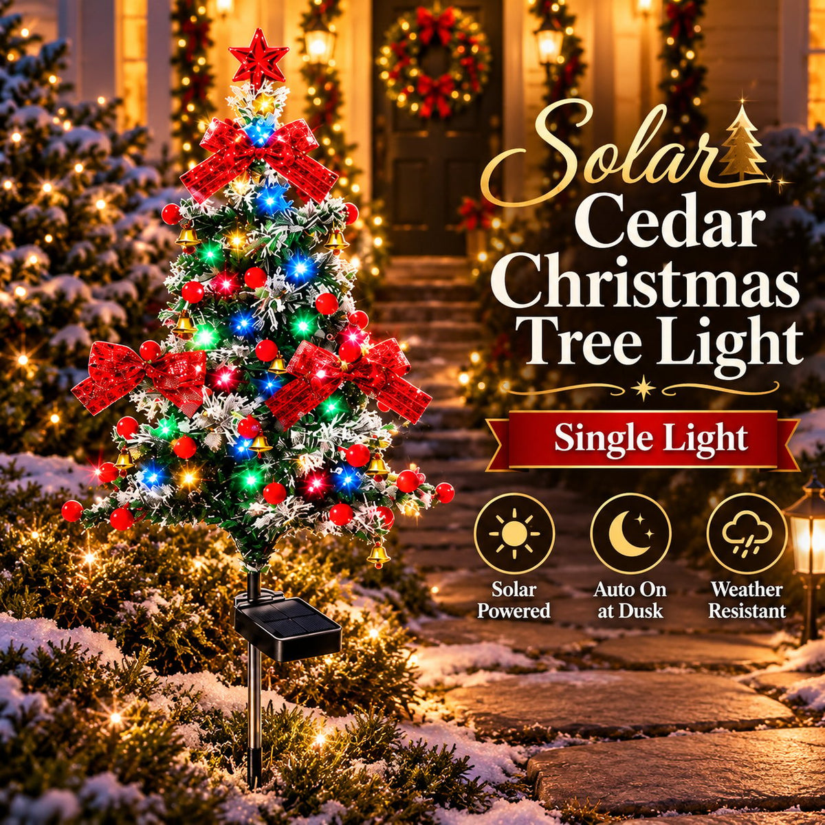 51% OFF 🔥 Solar Cedar Christmas Tree Lights | Festive Outdoor Holiday Decor
