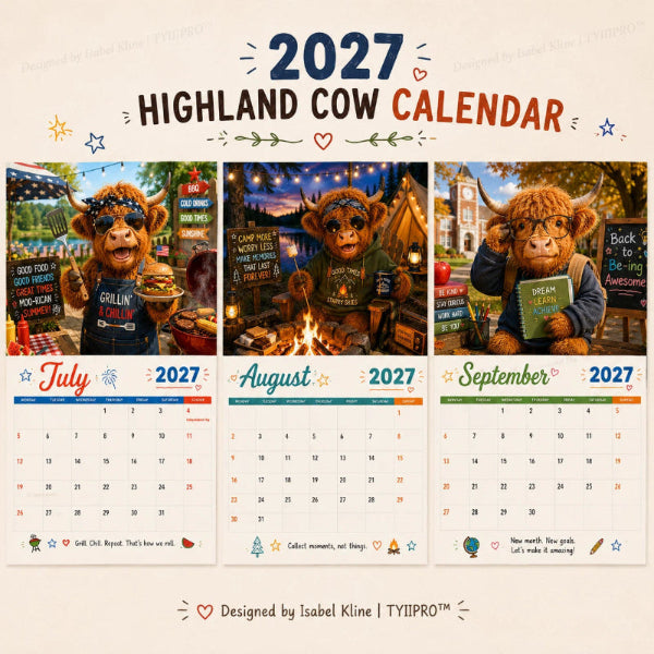 🏡2027 Highland Cow Calendar – 12 Months of Fluffy Fun, Farmhouse Charm & Moo-velous Moments🐮