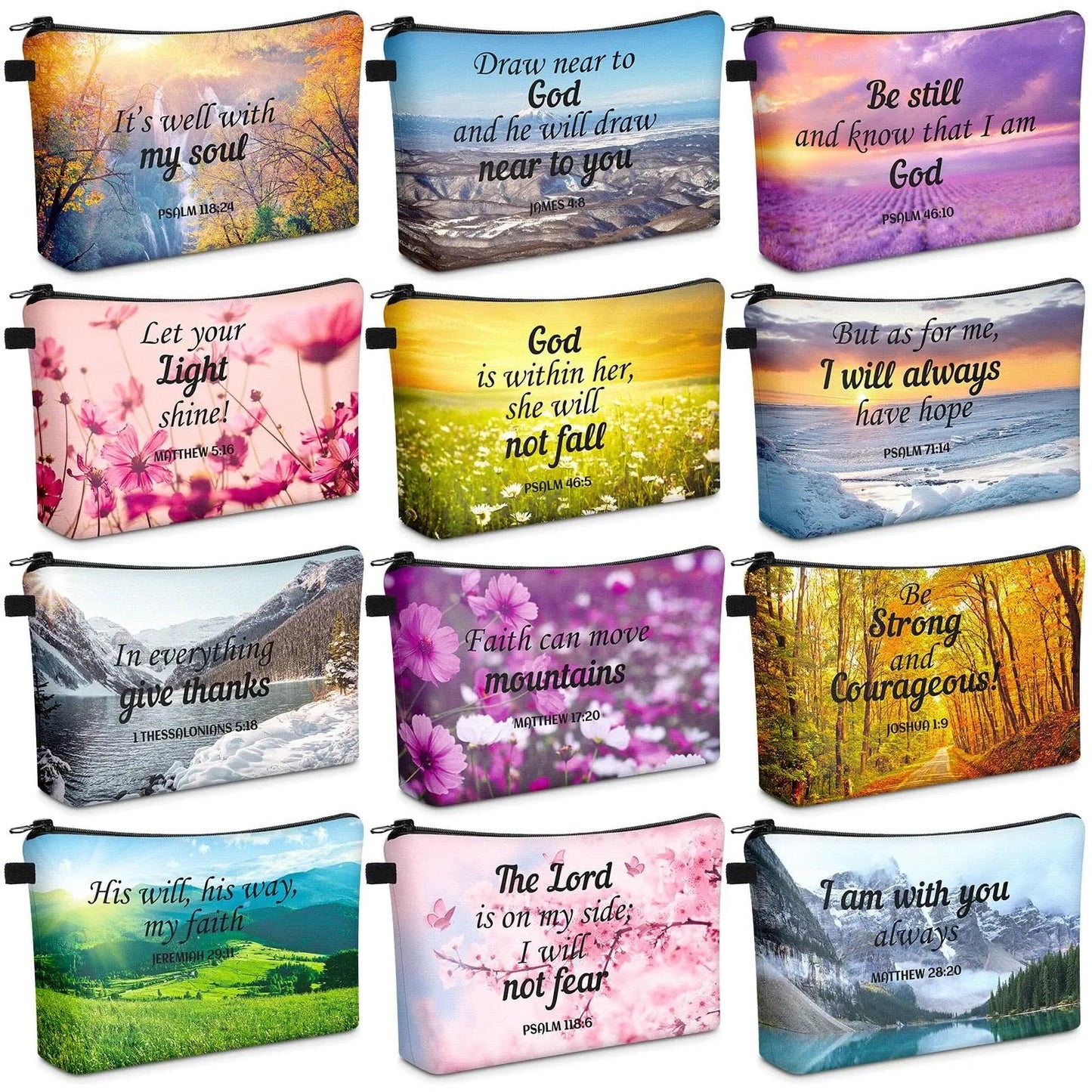 ✝️Christian Makeup Bag Gift for Women Bulk Faith Pocket Bag with Bible Verse Floral Pattern