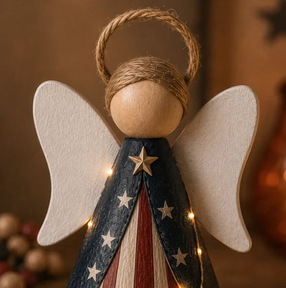 👼✨Rustic Red, White & Blue Angel Ornament with Warm LED Lights-3Pcs