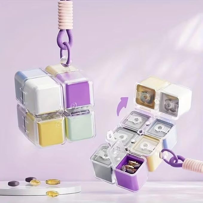 Magnetic Rubik Cube Pill Organizer Keychain