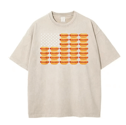Hot Dog American Flag July 4th Patriotic Summer BBQ Funny T-Shirt