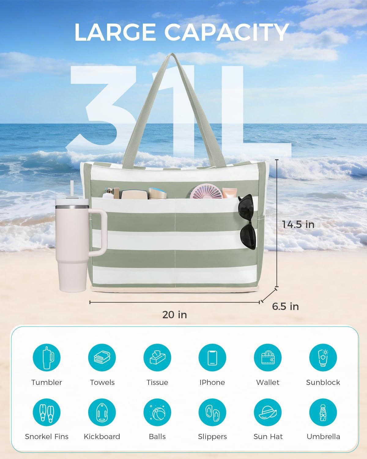 🏖️Your Beach BFF: Waterproof, Sandproof & 40oz Cup Ready.