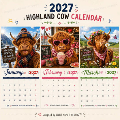🏡2027 Highland Cow Calendar – 12 Months of Fluffy Fun, Farmhouse Charm & Moo-velous Moments🐮