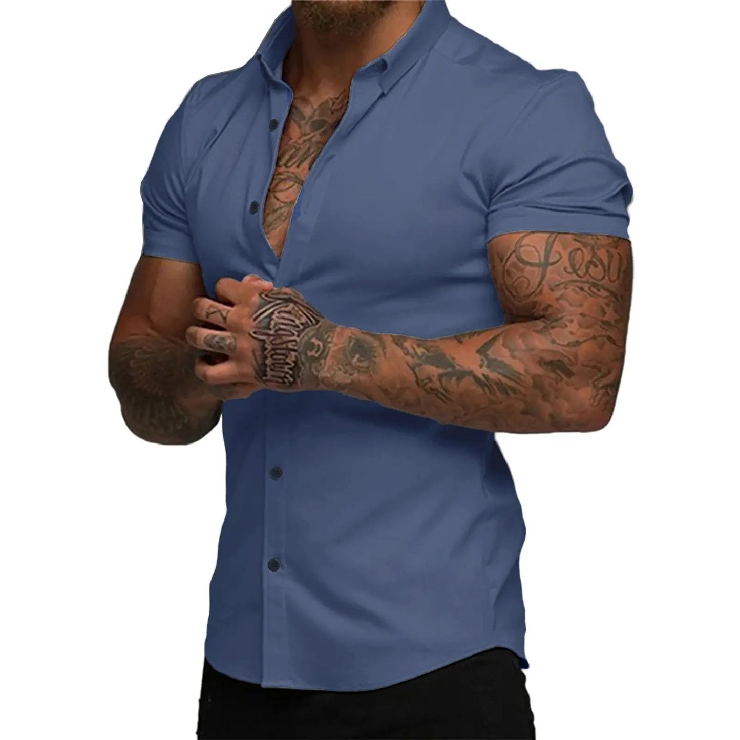 Mens Muscle Fit Dress Shirts Casual Button Down Shirt Short Sleeve Wrinkle-Free Shirts