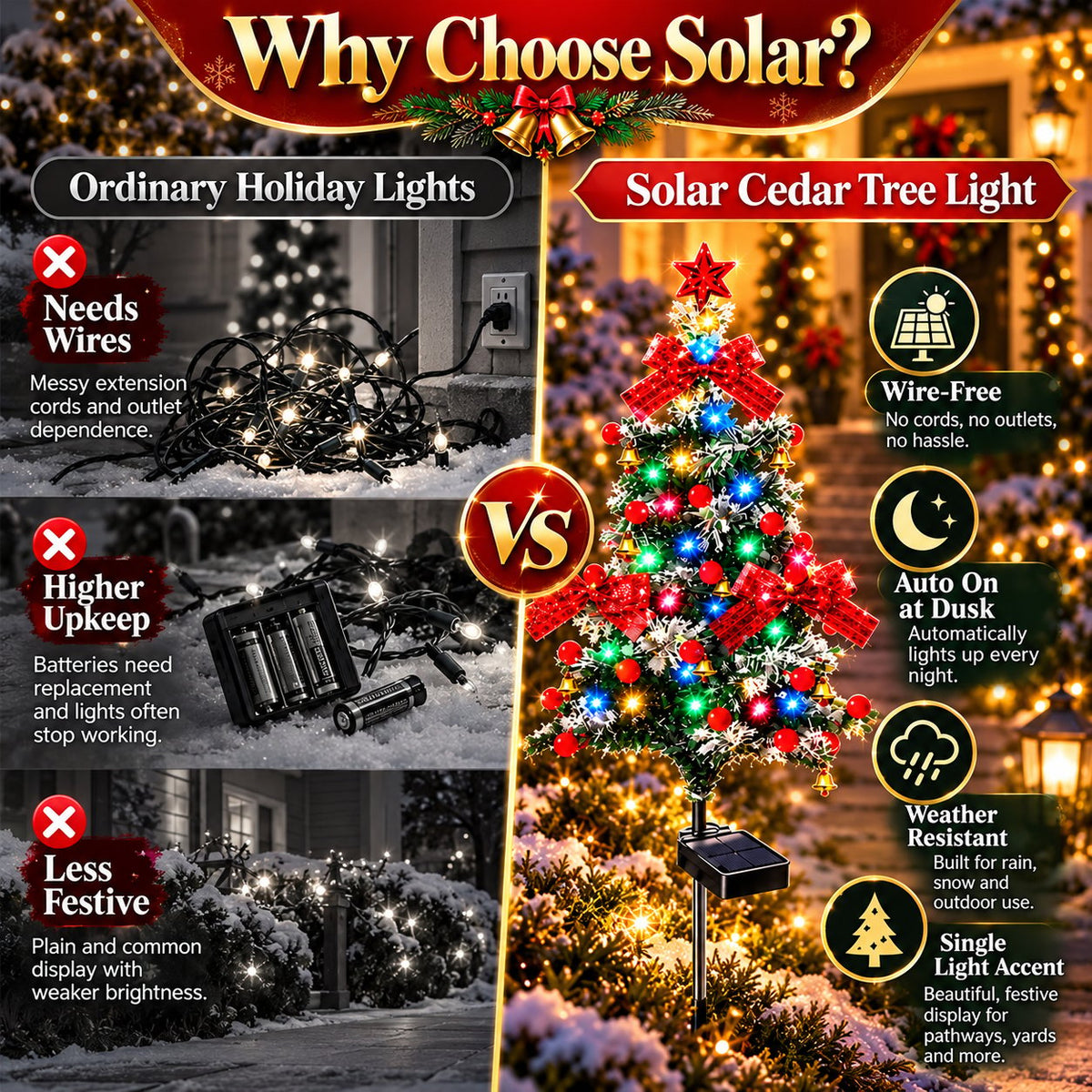 51% OFF 🔥 Solar Cedar Christmas Tree Lights | Festive Outdoor Holiday Decor