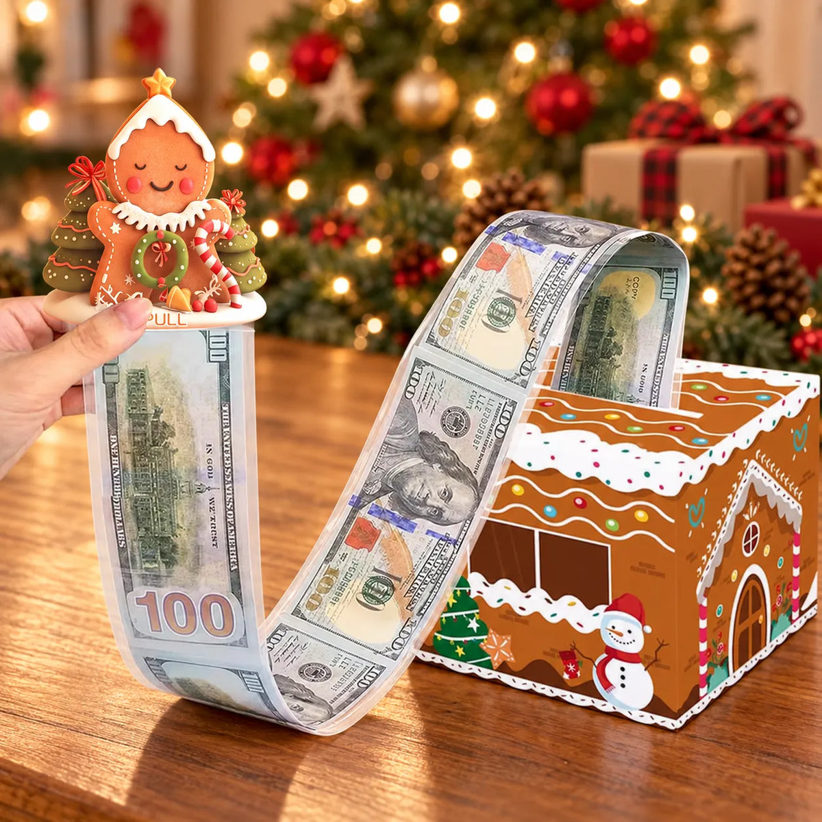 🔥LAST DAY 50% OFF - 💵🎄 Christmas Money Pull Surprise Box 50 Fillable Pockets for Cash, Treats, Notes & More 🎁