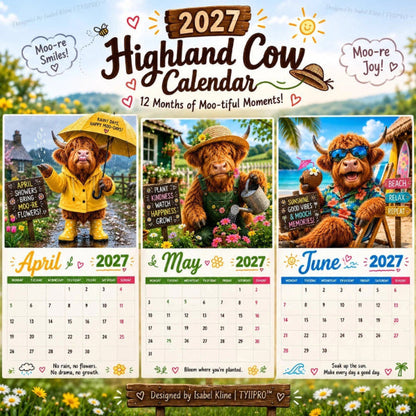 🏡2027 Highland Cow Calendar – 12 Months of Fluffy Fun, Farmhouse Charm & Moo-velous Moments🐮