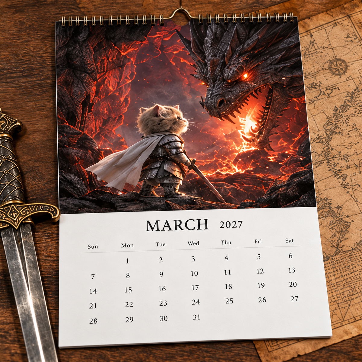 🐱2027 Knight Cat vs. The Dragon Calendar
