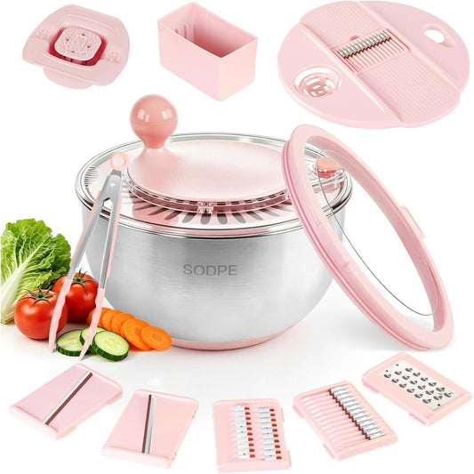 🥗 3-in-1 Salad Spinner & Vegetable Slicer – 5 Blades, 5.3Qt Capacity, 304 Stainless Steel