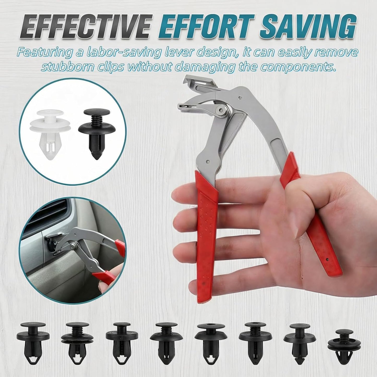 Car Clip Pliers & Trim Removal Tool, Spring-Loaded Fastener Rivet Remover for Auto Door Panels