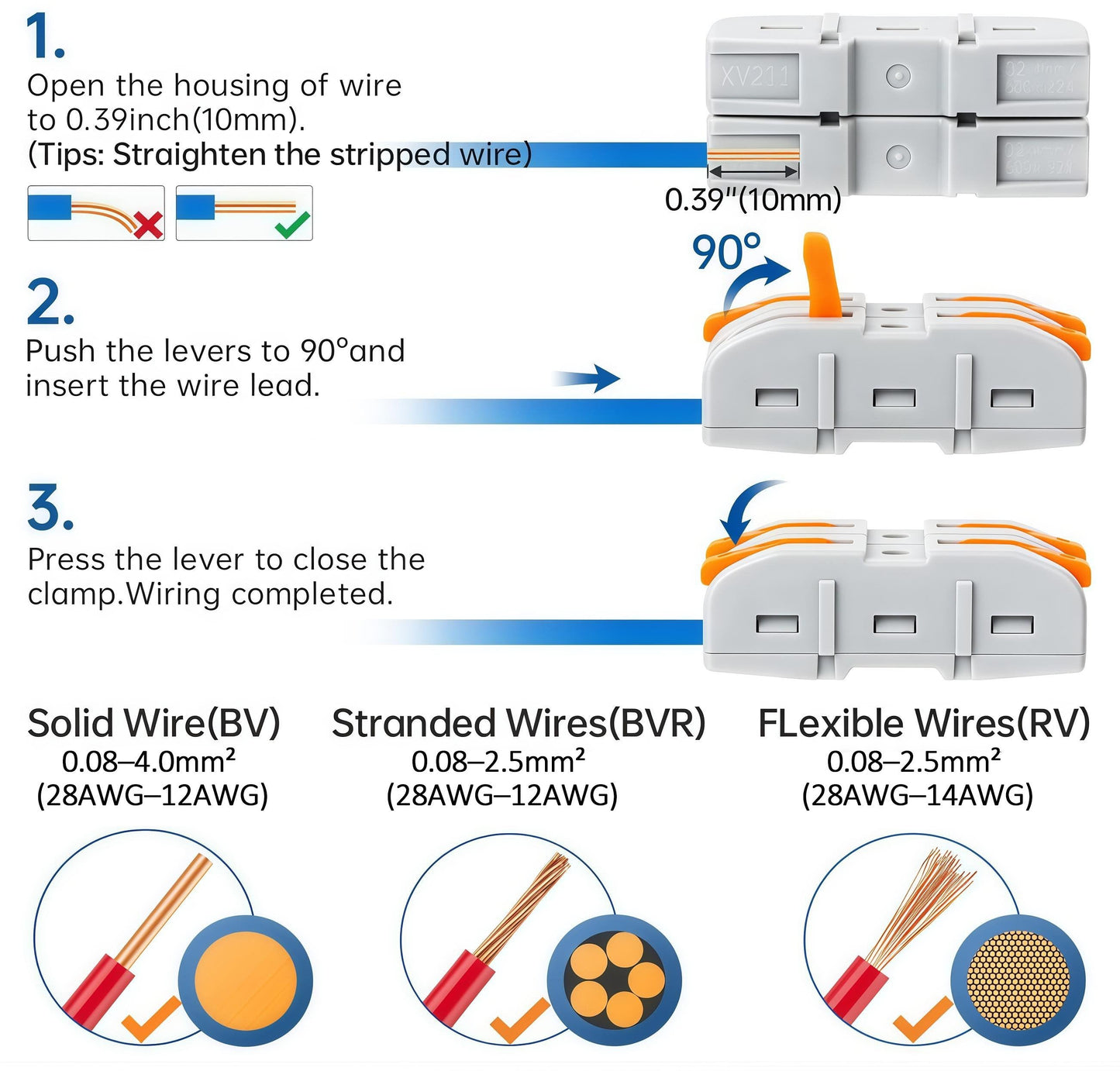 Universal Quick Lever Electrical Wire Connectors (24-12 AWG) Assortment (50/100Pcs)