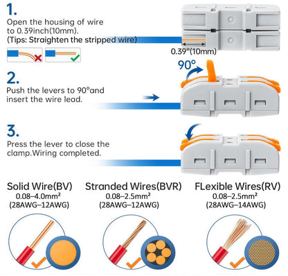 Universal Quick Lever Electrical Wire Connectors (24-12 AWG) Assortment (50/100Pcs)