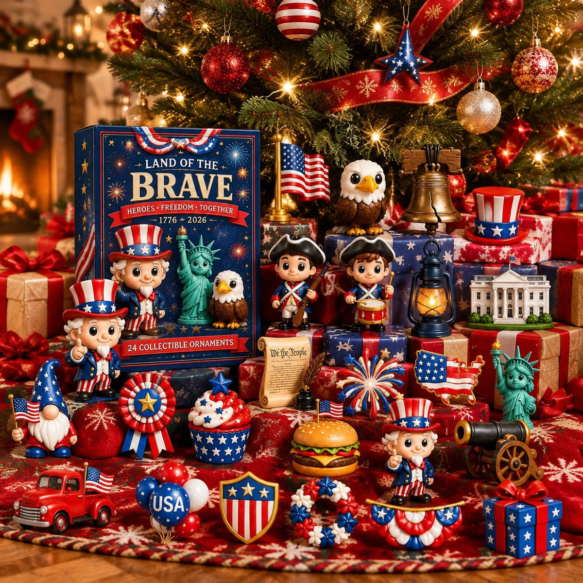 250th Anniversary Advent Calendar: Gift Box with 24 Patriotic-Themed Hanging Ornaments
