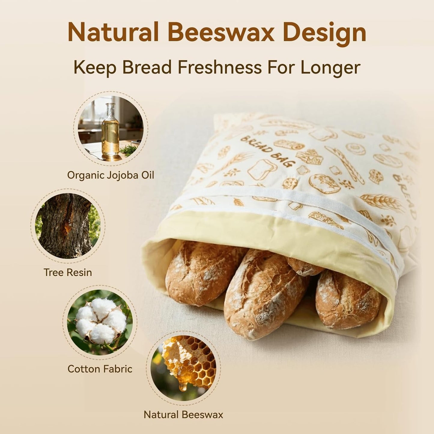 🏆#1 Bestselling - 🍞Reusable Organic Beeswax Natural Cotton Sourdough Bag, Homesteading Essentials Sourdough Bags with Sealing Zip to Keep Fresh