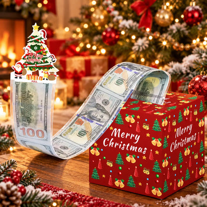 🔥LAST DAY 50% OFF - 💵🎄 Christmas Money Pull Surprise Box 50 Fillable Pockets for Cash, Treats, Notes & More 🎁