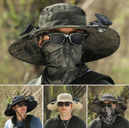🔥Father's Day Sale 49% OFF - Wide Brim Solar Fan Outdoor Fishing Hat-Solar & USB Charging