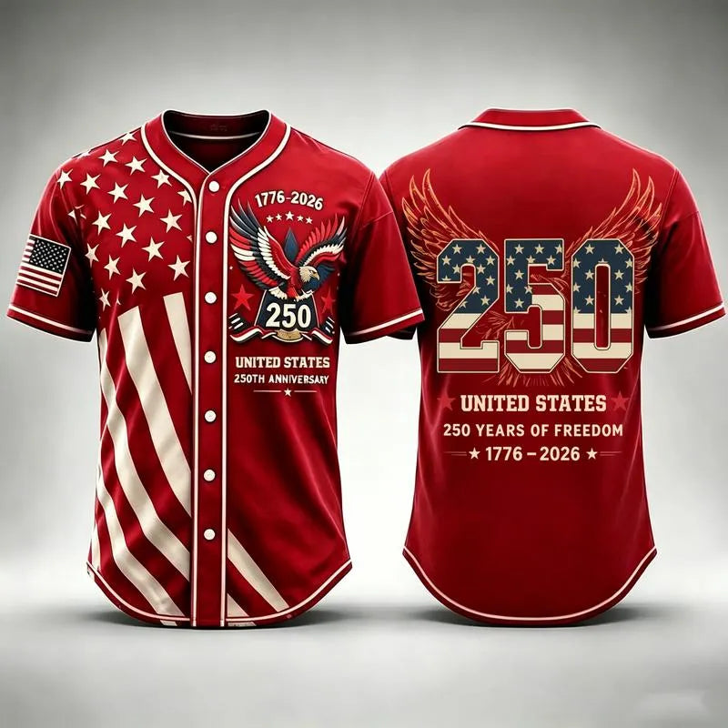 Men's 250th Anniversary Baseball Jersey Patriotic American Flag Eagle Button Down Shirt 1776-2026