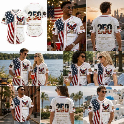 Men's 250th Anniversary Baseball Jersey Patriotic American Flag Eagle Button Down Shirt 1776-2026
