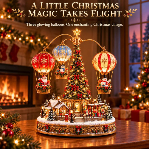 Santa’s Sky Journey — Animated Christmas Hot Air Balloon Village with Lights