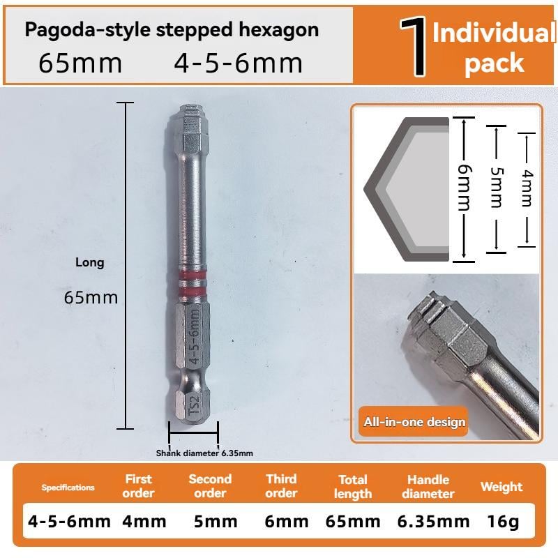 🔧 All-in-One Pagoda Hex Screwdriver Bit Set (6PCS)