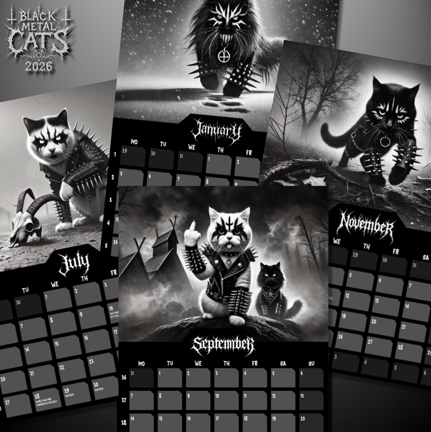 Black Metal Cats 2026 - Wall Calendar 2026