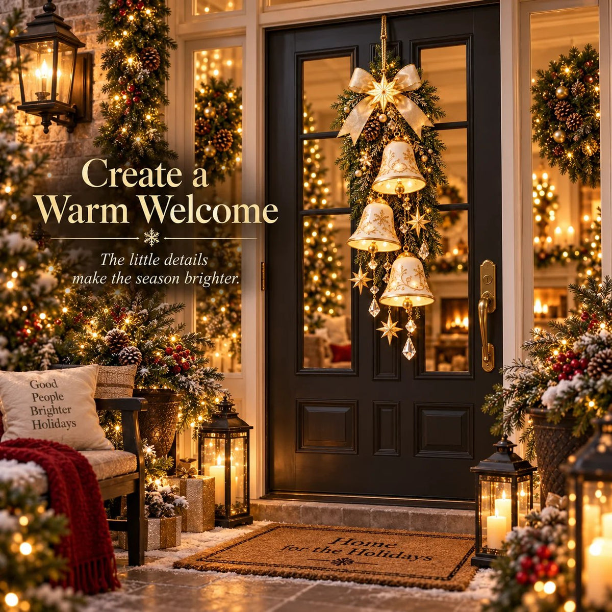 🔔✨ 49% Off ✨✨ Golden Bell Blessing Cascade™ – Illuminated Christmas Door Decoration