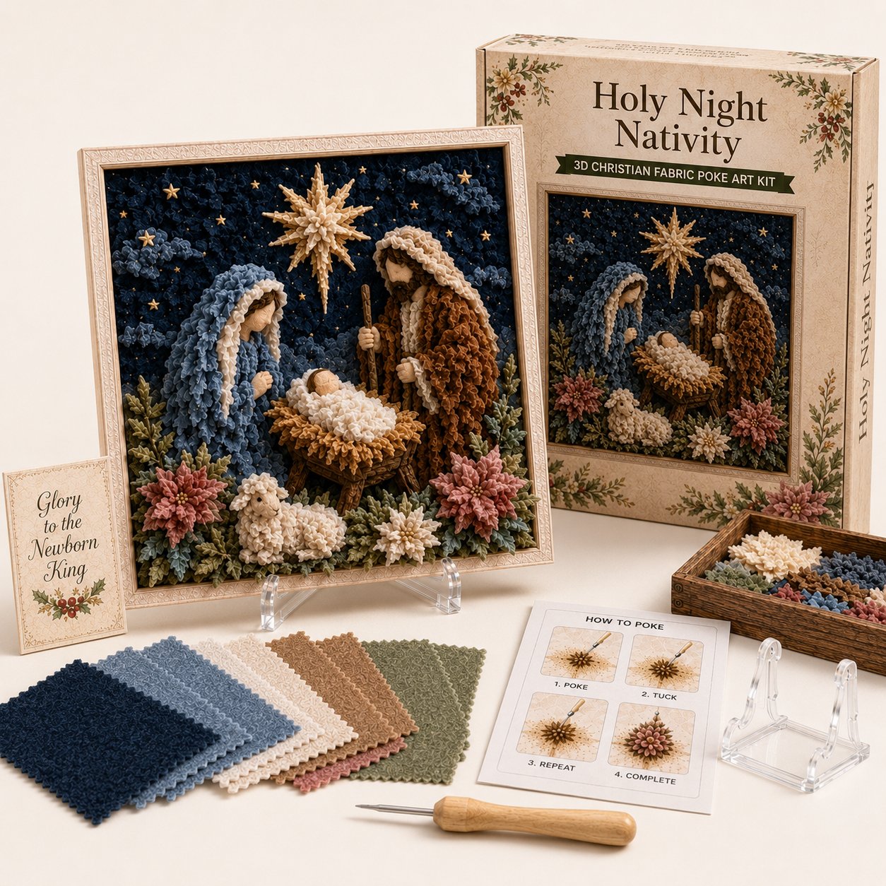 🔥 LAST DAY 49% OFF – ✝️🧵 Premium 3D Christian Fabric Poke Art Kit | No-Sew Faith Craft with Pre-Punched Board, Fabric Squares & Display Stand 🕊️✨