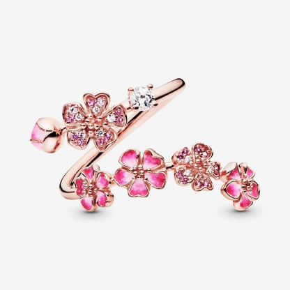 🌸Peach Blossom Flower Branch Open Ring - ✨Open Adjustable Design