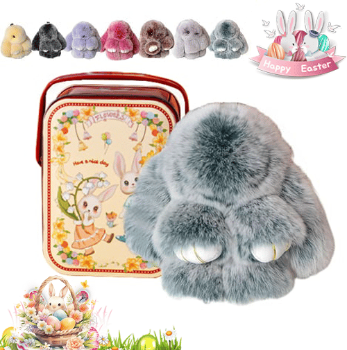 🐰Easter Cute Bunny Plush Keychain - Iron Box Gift Option, 🎁Easter Sweet Surprise