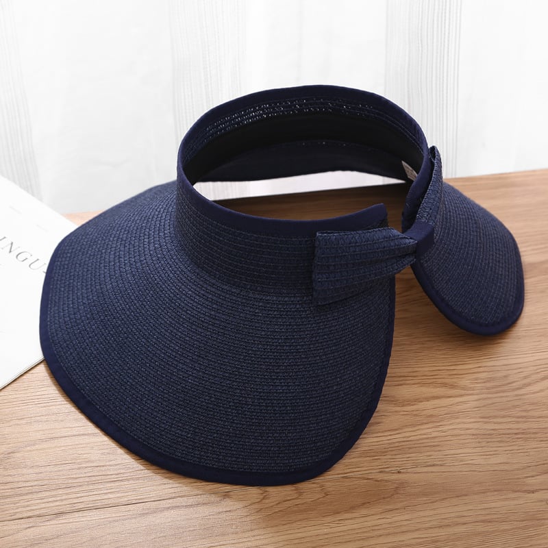 Women's Solid Color Cute Bow Design Wide Brim Straw Hat
