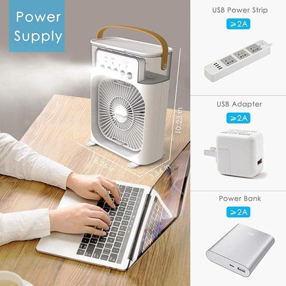 Portable Misting Desk Fan – USB Rechargeable Air Cooler with 3 Speeds & Humidifier
