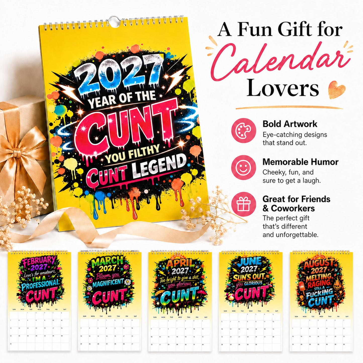 💥Early Bird Sale — 48% OFF🎁2027 Year of the Cunt Wall Calendar – Bold Graffiti Humor Calendar📆🌟