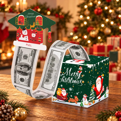 🔥LAST DAY 50% OFF - 💵🎄 Christmas Money Pull Surprise Box 50 Fillable Pockets for Cash, Treats, Notes & More 🎁