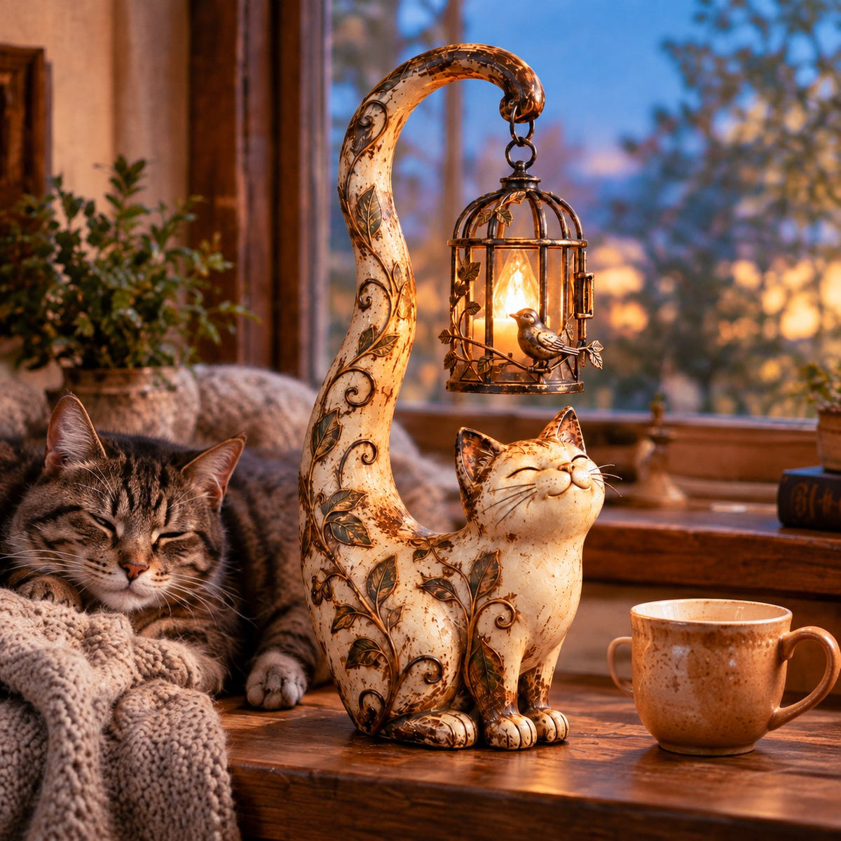 🔥LAST DAY 49% OFF - 🐈‍⬛Vintage Cat Lantern Sculpture Lamp - A Little Guardian of Warmth, Memories & Cozy Corners✨