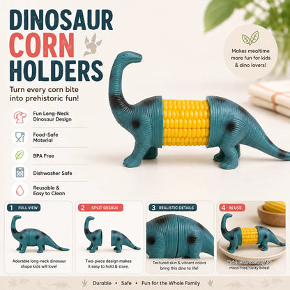 🔥Last Day 49% OFF - 🦖 Cute Dinosaur Corn Holders – Fun Stainless Steel BBQ Kitchen Gadget Set